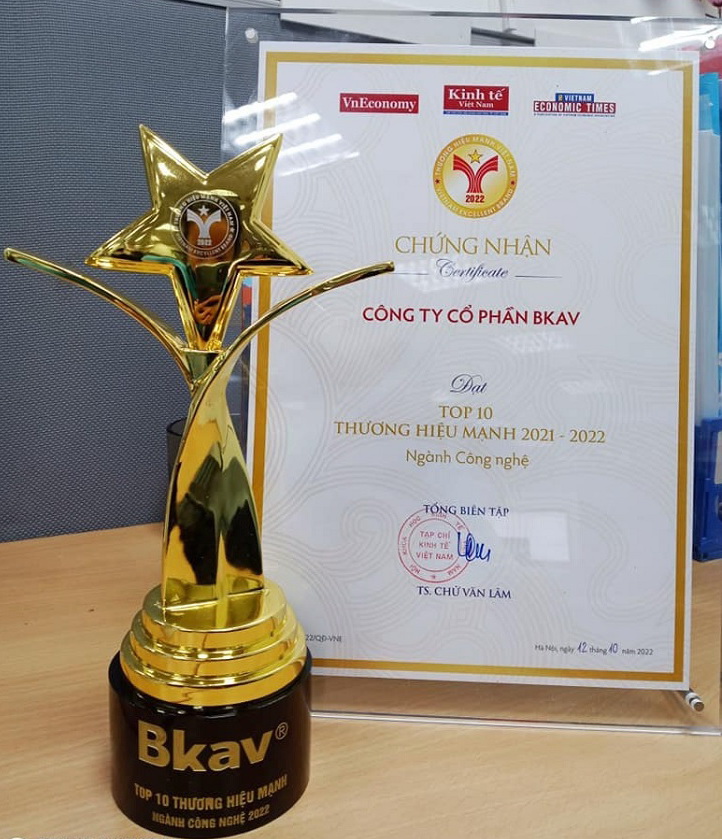 Bkav được vinh danh Top 10 Thương hiệu mạnh Việt Nam 2022